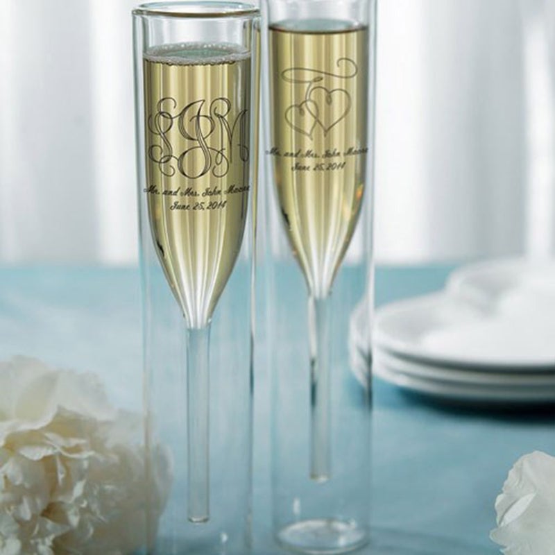 WeddingStar Contemporary Double-walled Glass Champagne Flutes - Image 4